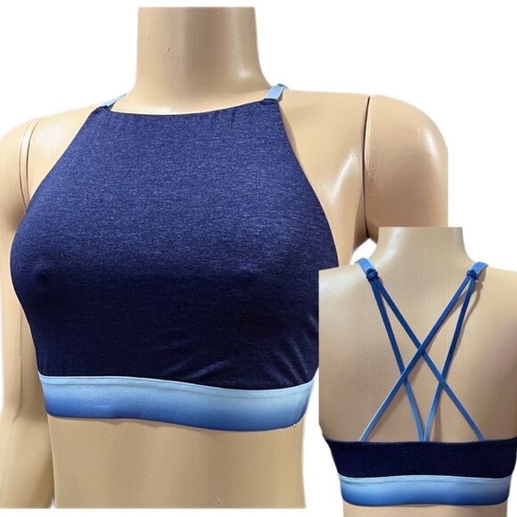 Victoria’s Secret high neck Strappy back Unlined YOGA bralette bra blue Medium - Picture 1 of 6